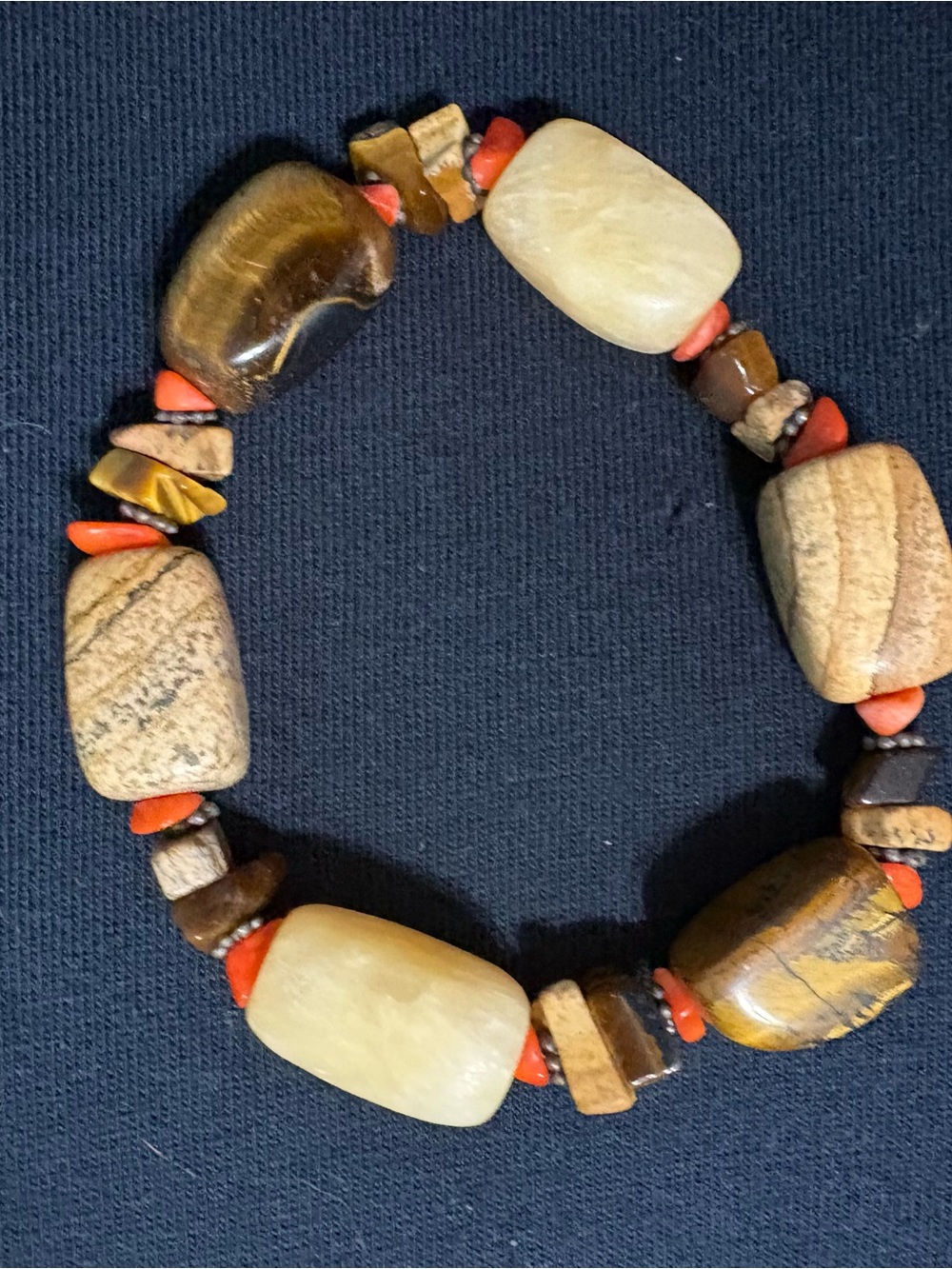 Natural Stone and Coral Accent Stretch Bracelet - Multicolor